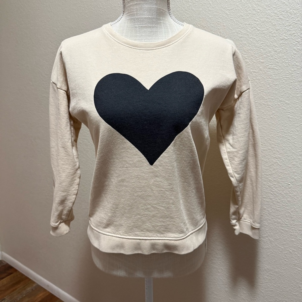 Elisabeth + Faith Cream Sweatshirt with Black Heart - Size 10
